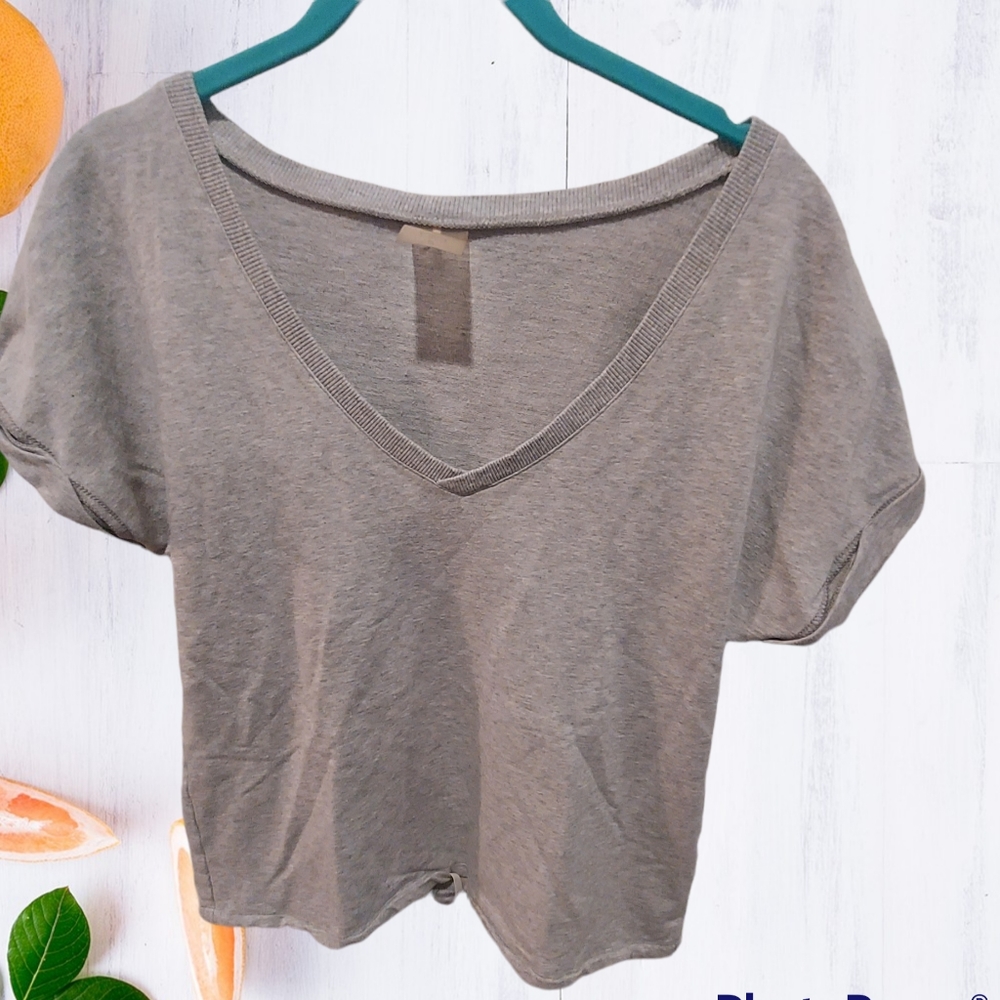 Calia Gray V Neck Tie Front Top